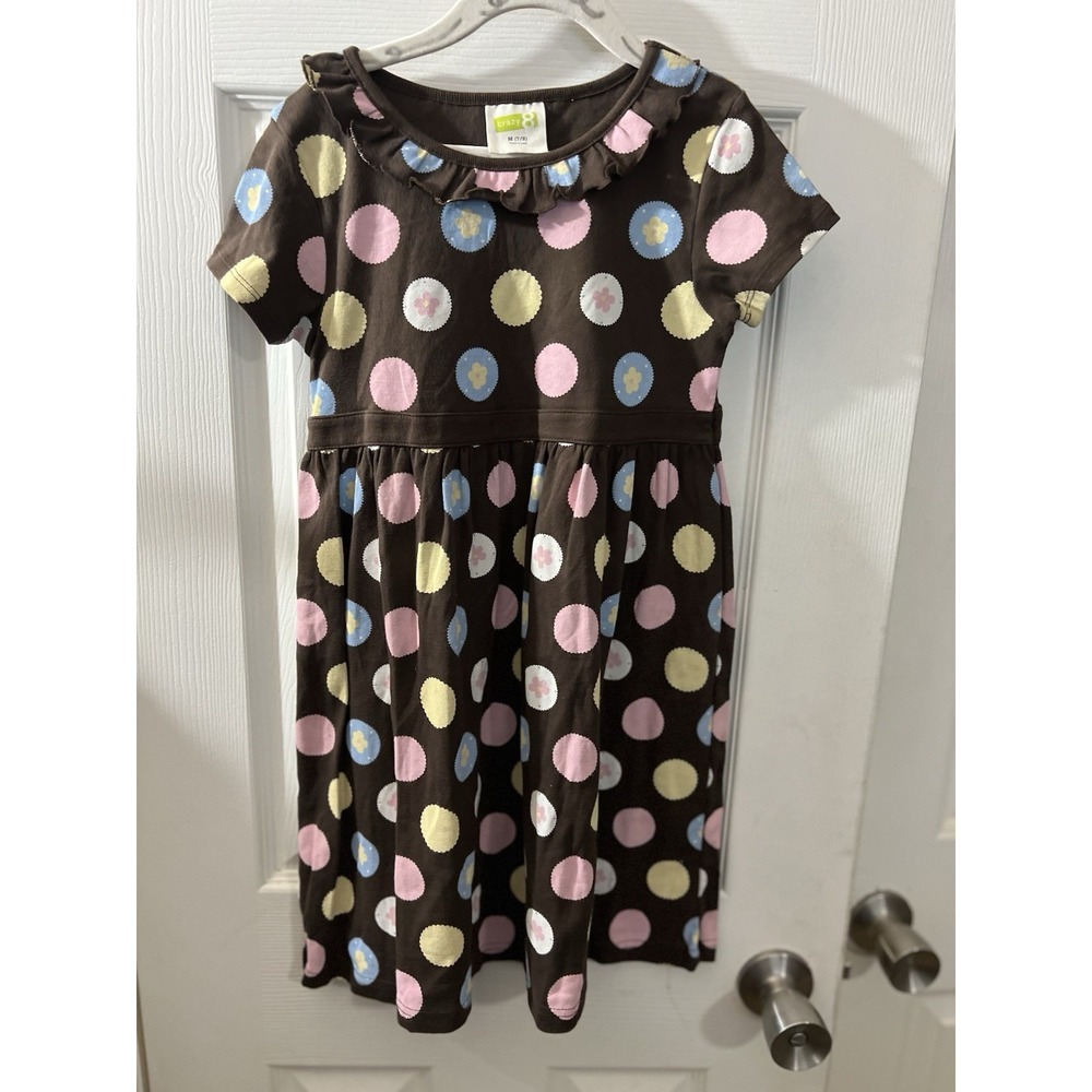 Crazy 8‎ Brown Polka Dot Girls Dress  size 7/8 Dress Short Sleeve